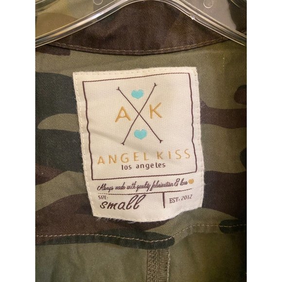 Green Camouflage Zip Up Military Jacket Size Small. Brand: Angel Kiss. 5 pocket. - Picture 7 of 8